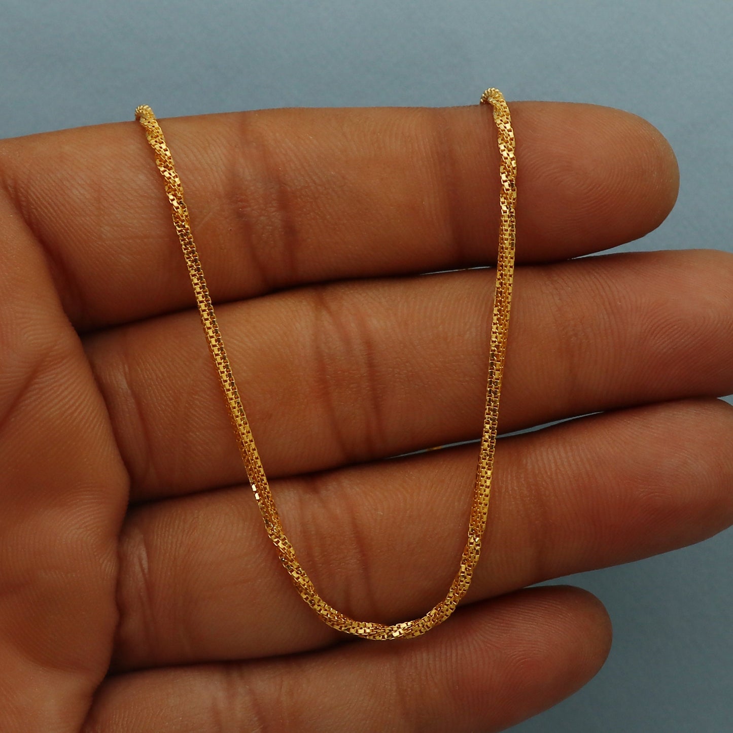 Box Style Twisted 22k Yellow Gold Chain Necklace Gift , 23 inches , 22k karat 22kt 22ct Indian Gold Handmade chain necklace Jewelry