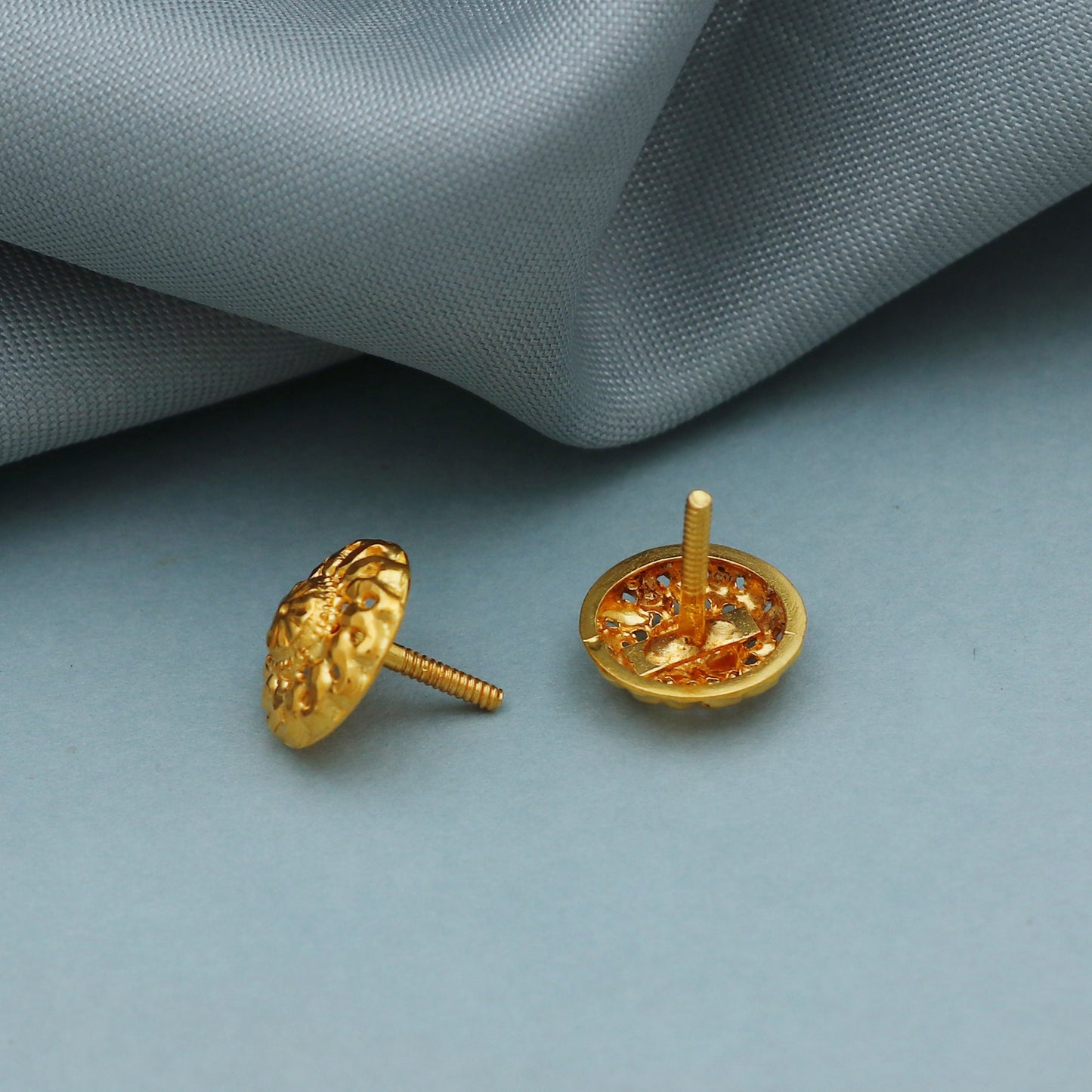 Indian handmade 22k gold stud earrings jewelry screw back tops round flower women jewelry,
