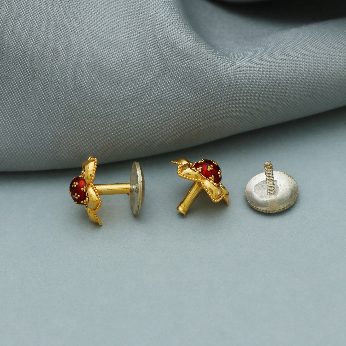 Flower Solid real 22k Gold Stud Earrings Jewelry for women