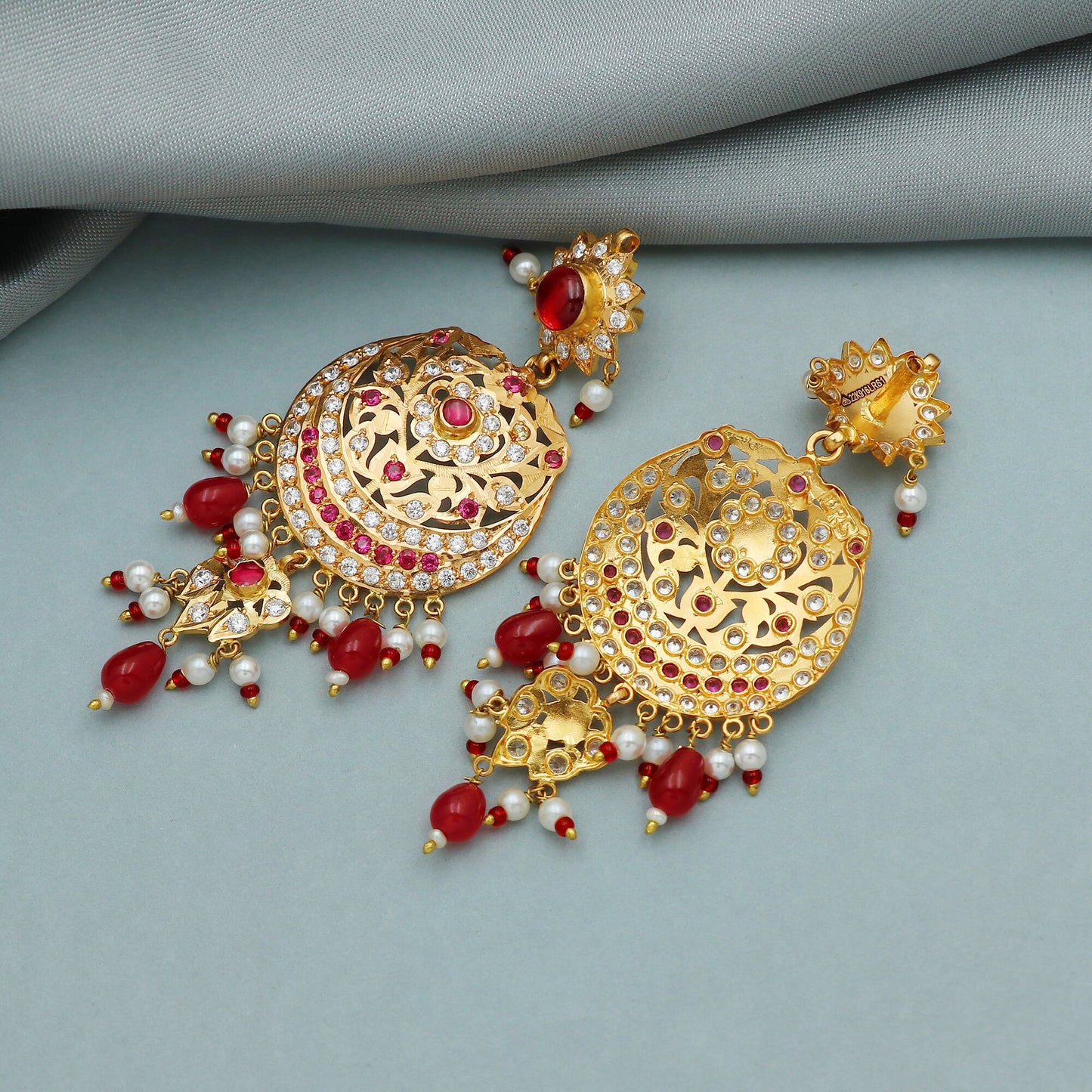 red beads nag 22k Gold Earrings, solid gold 22kt earrings, women gold earrings for gift