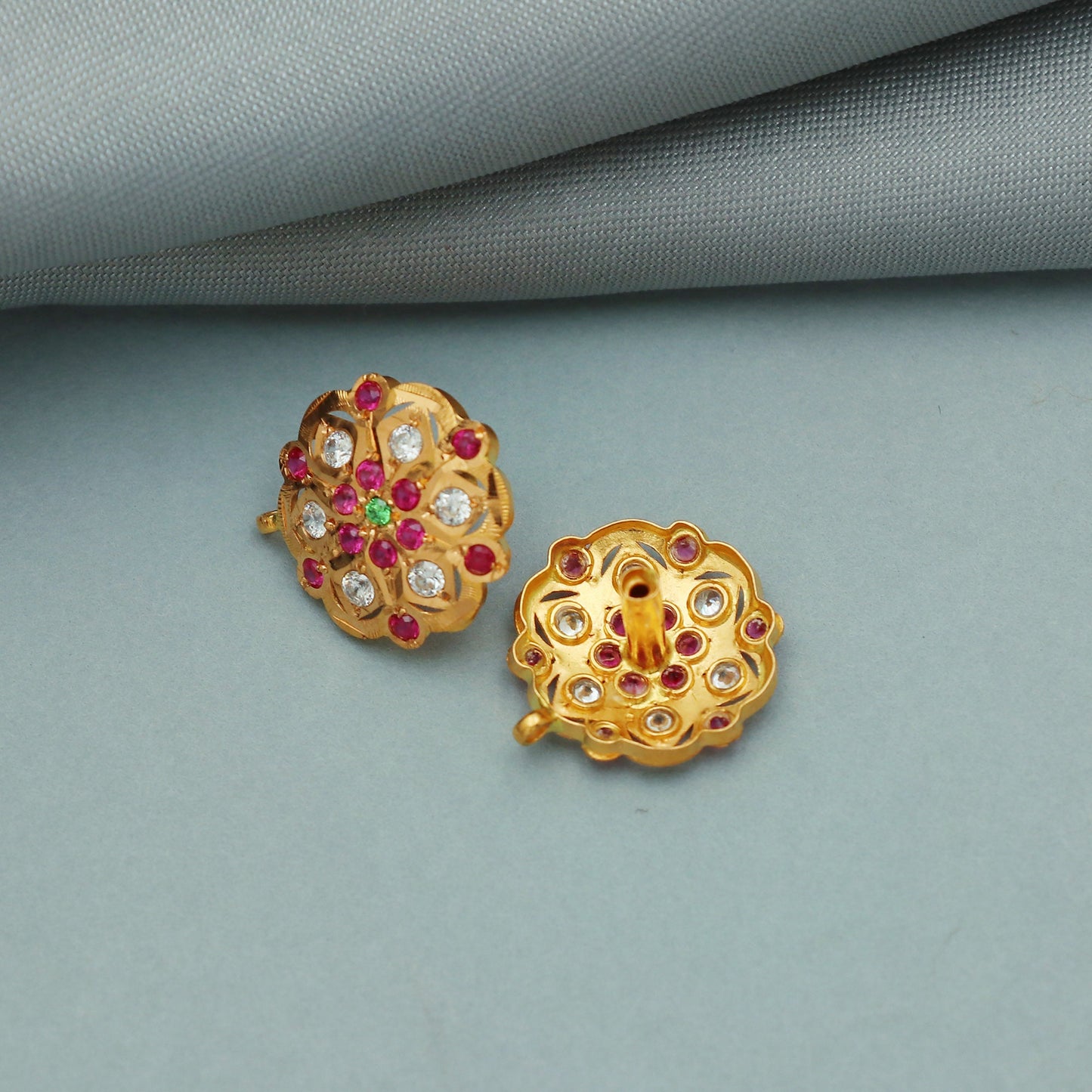 Handmade ruby Gold dainty stud earrings, pure 22k Gold stud Earrings , point studs for women, cartilage earlobe earring, gold tops