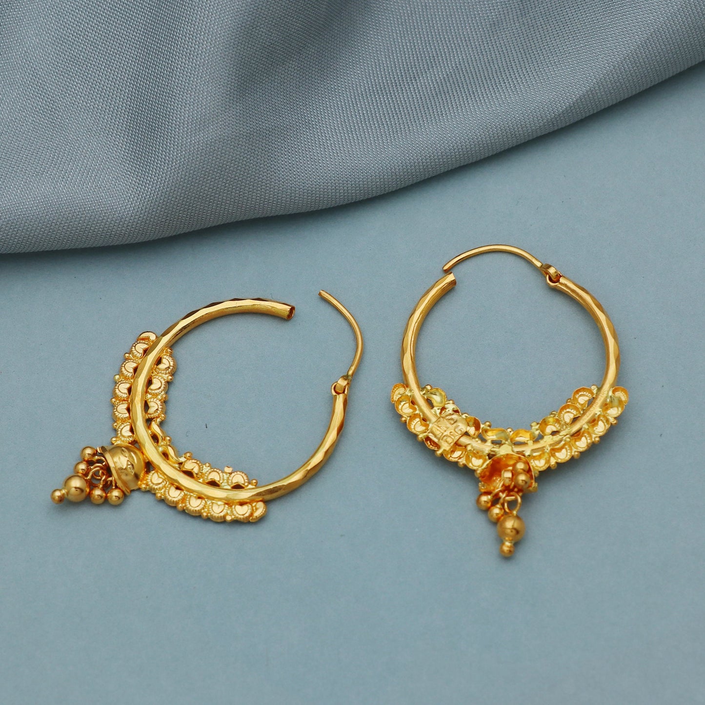 22k Gold Hoop Bali Earrings, Huggies, Beads Handmade gold earrings for women, Christmas gift, dainty Indian gold earrings