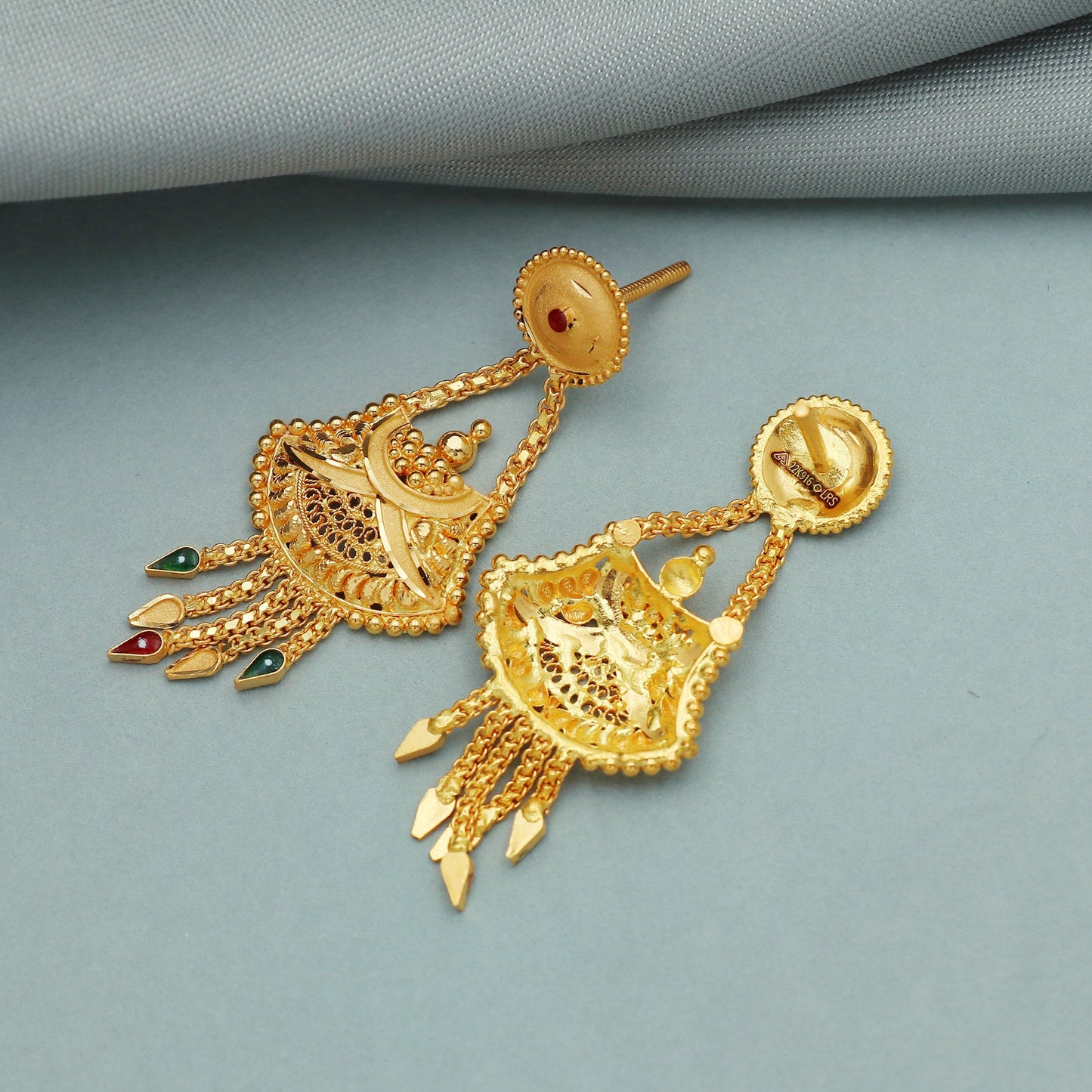 solid 22k gold dangle stud earring . government hallmark . dangle earrings. handmade jewellery. genuine 916 gold purity. indain jewellery