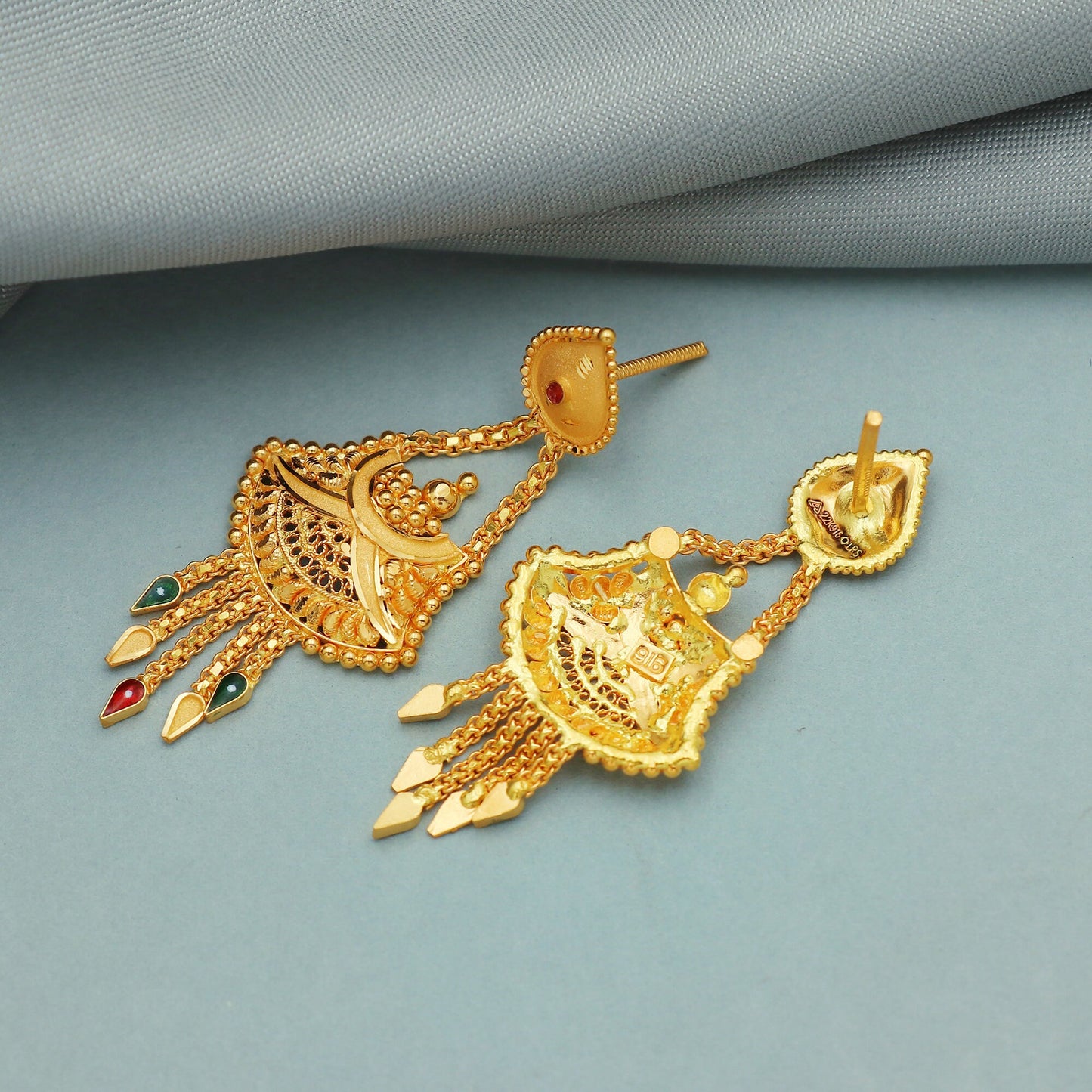 pure 22k gold dangle earrings , handmade gold earrings for women, vintage antique design indian gold dangle earrings jewelry, Gift for Women