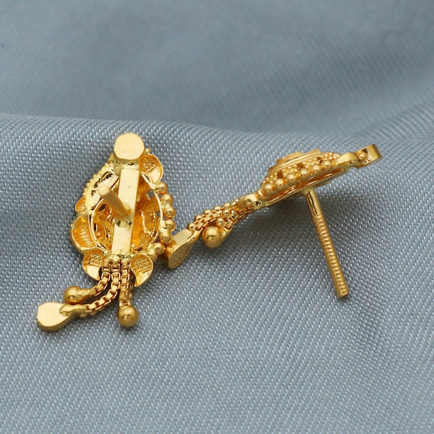 Real Gold Earrings 22K Yellow Gold Earrings dangles Pair Fine Jewelry, 22k Gold Dangling Tops, K3902
