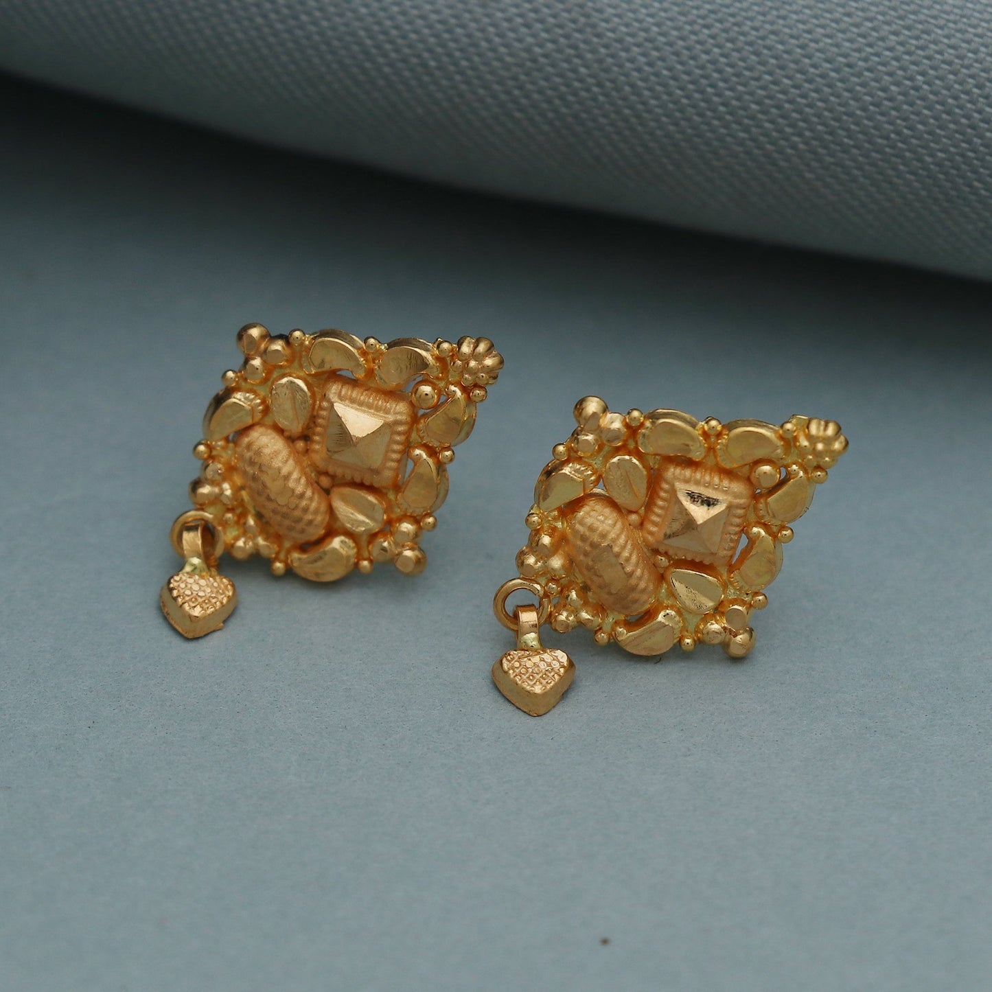 22k yellow Gold Earrings with hanging tiny heart beads, Indian gold earrings wedding anniversary gift for women