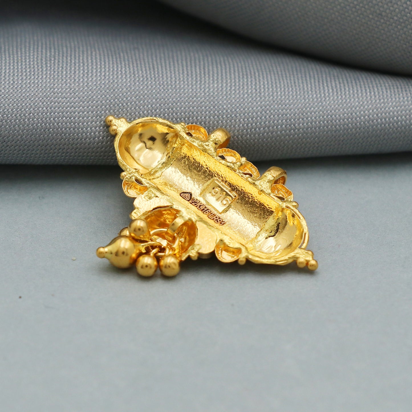22k yellow gold amulet pendant with fabulous hanging bells Vintage antique design handmade excellent women's girl's jewelry from india