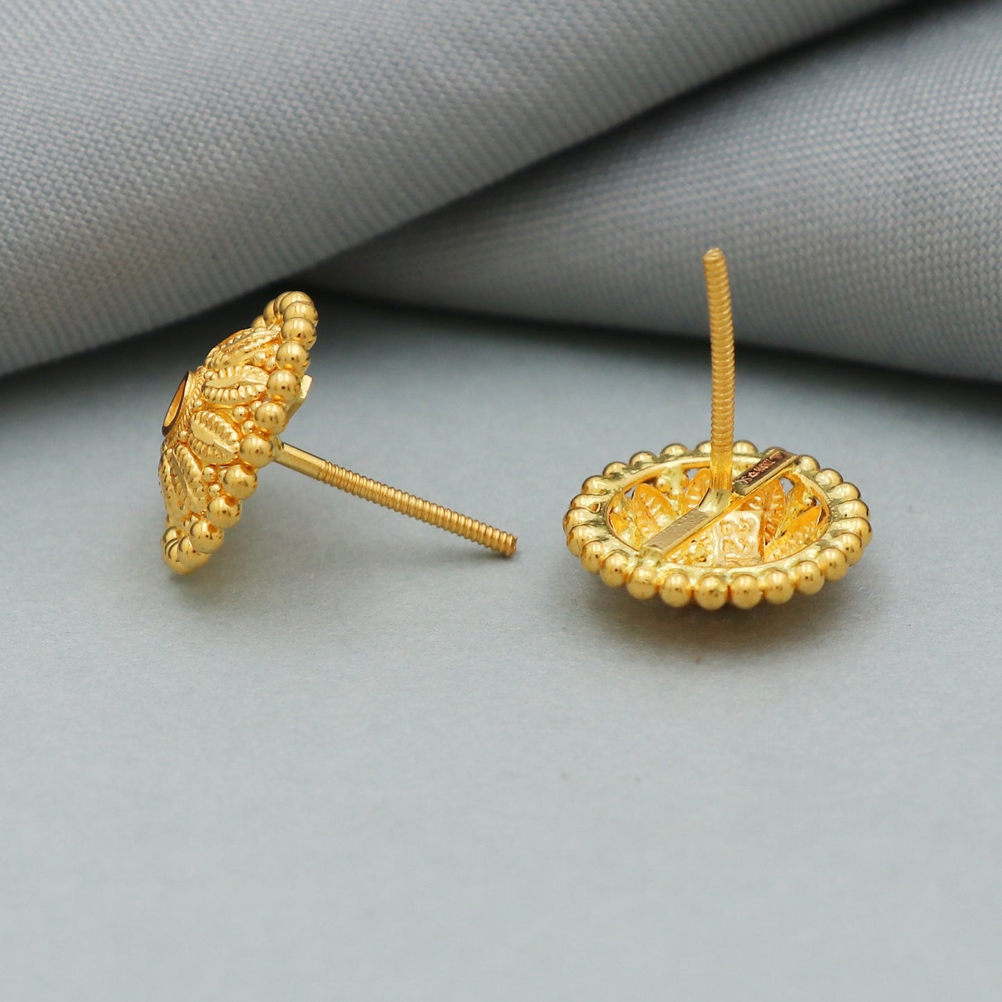 22k 22kt gold studs earrings jewelry for gift, gold round screw back minimalist earring