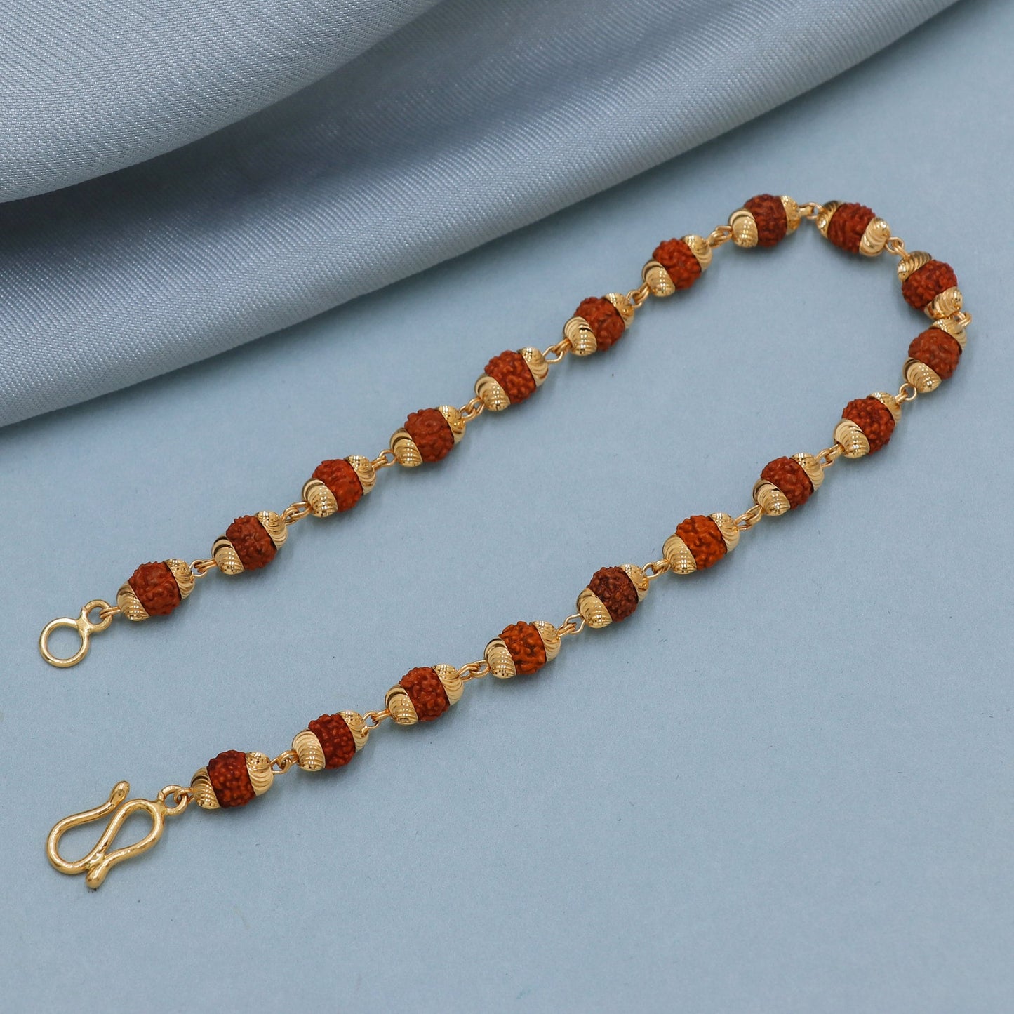 Handmade 22k yellow gold 5 mm rudraksha chain Bracelet Necklace, Holy Beads Shiva RUDRAKSH Jewelry, Vintage Ethnic Bracelet necklace