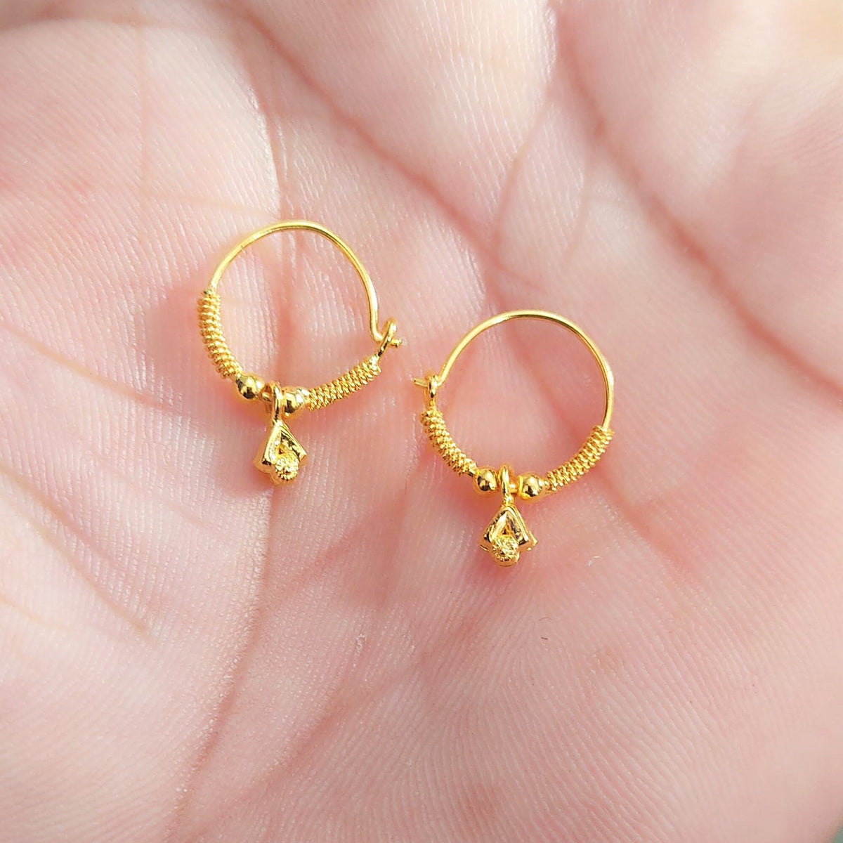 22k Yellow Gold Hoop Bali Earrings, Handmade Yellow gold earrings for women, Valentine Day gift, indian gold earrings for gift