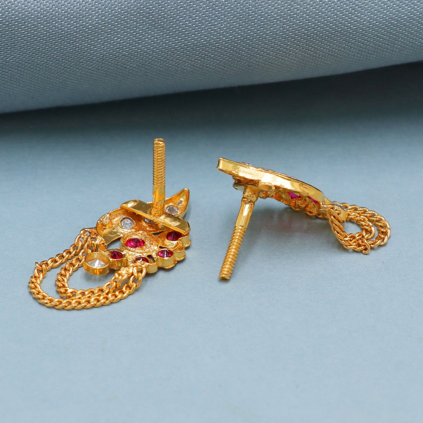 22k Gold Earrings dangling chain, Handmade vintage traditional look gold earrings Indian jewelry for gift