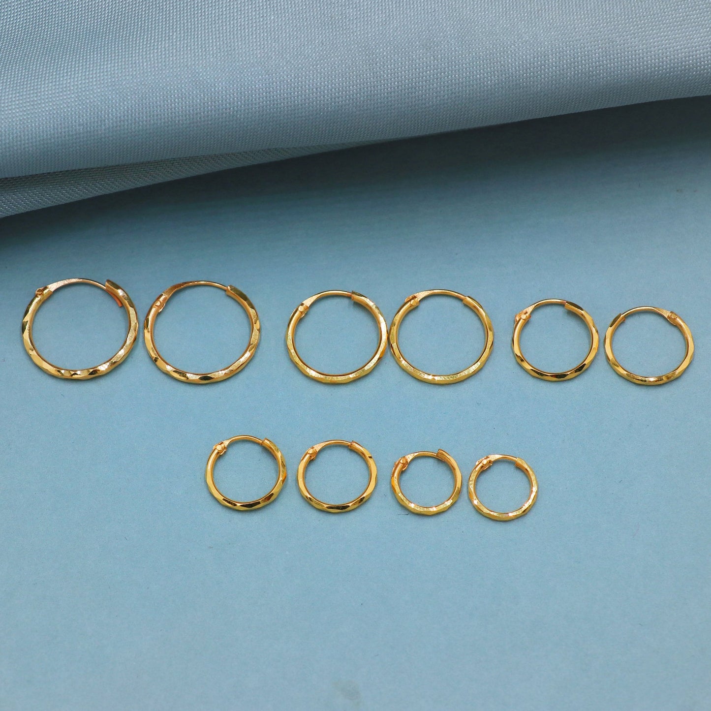 20k Yellow Gold Hoop Bali Earrings , Handmade Yellow gold earrings for women, Diamond Cut Hoops, dainty indian gold earrings for teens