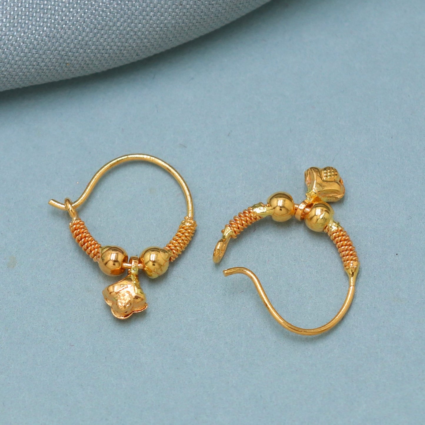 Small 22k Yellow Gold Hoop Bali Earrings, Handmade Yellow gold chain earrings for women, mother Day gift, wrapped wire gold earrings gift