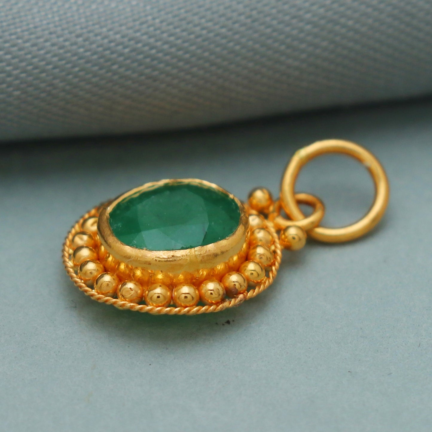 Natural Emerald 22k Gold Pendant, Indian Gold Handmade Jewelry, Birthday Gift
