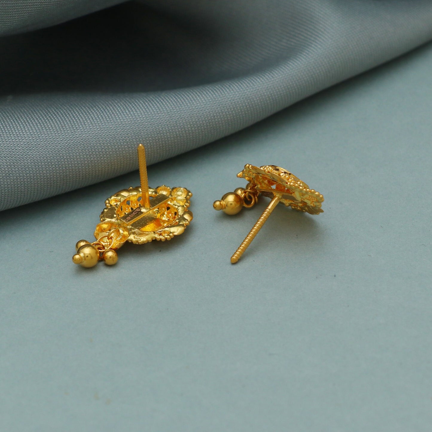 Indian 22k Yellow Gold Earrings handmade wedding women girl asian indian jewelry, K4243