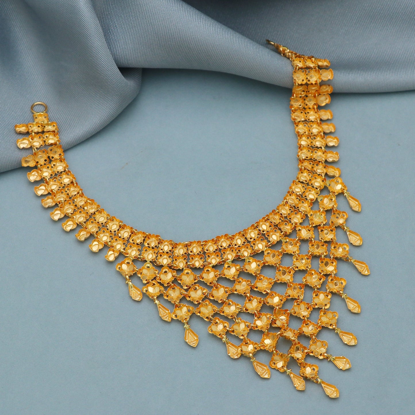 22k Yellow Gold Necklace, Indian Gold Tassel Necklace, Indian Gold Jewelry, Gold Necklace, Bridal Traditional Wedding Pure Gold Handmade