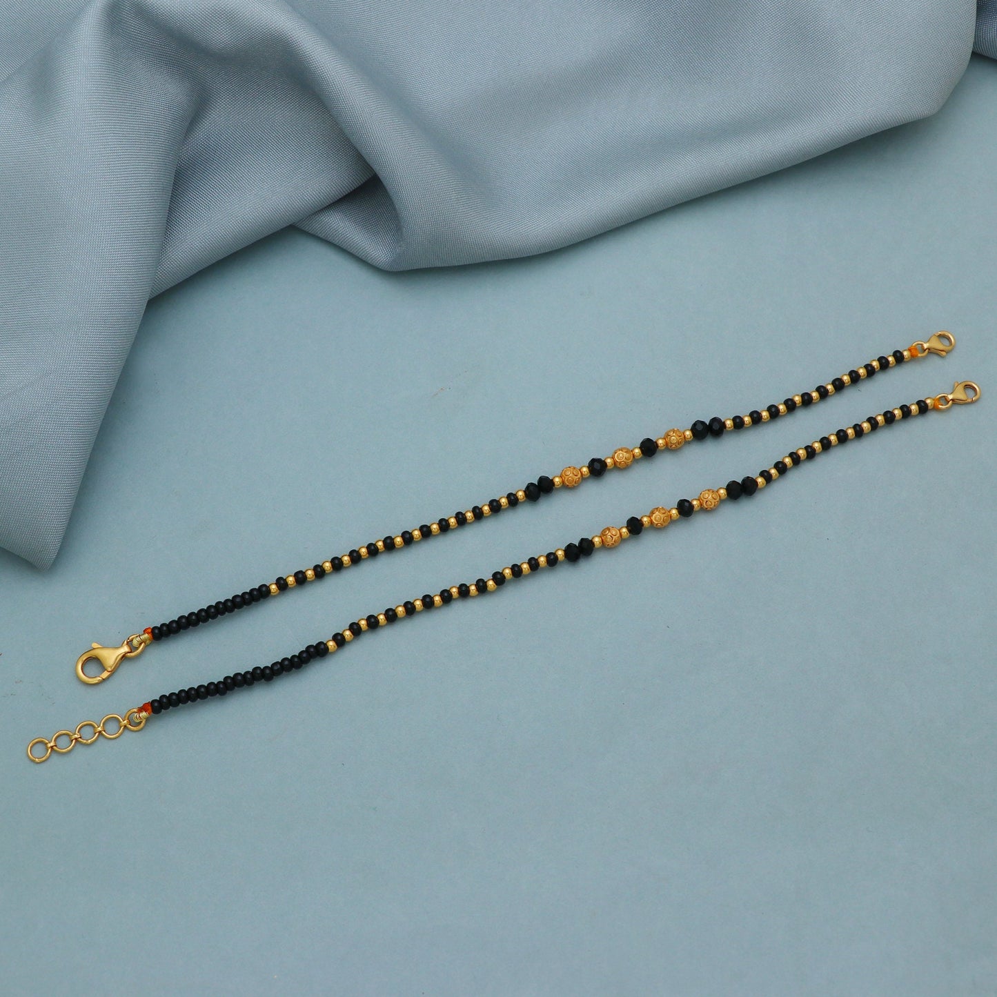 Mangalsutra 22k gold chain string necklace bracelet, black bead onyx stone necklace for wife