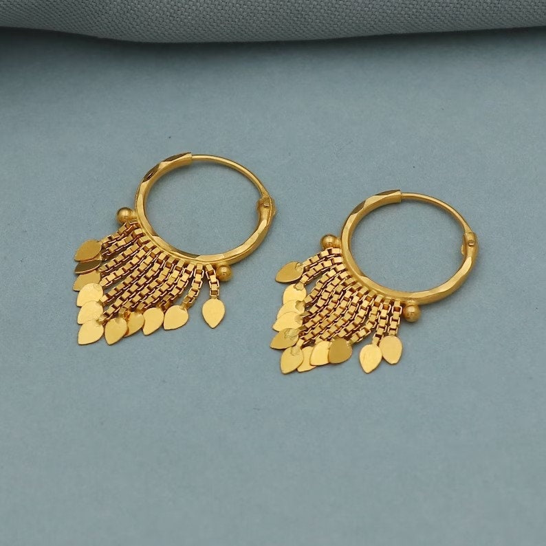 Big 22k Yellow Gold Hoop Bali Earrings Handmade Yellow gold