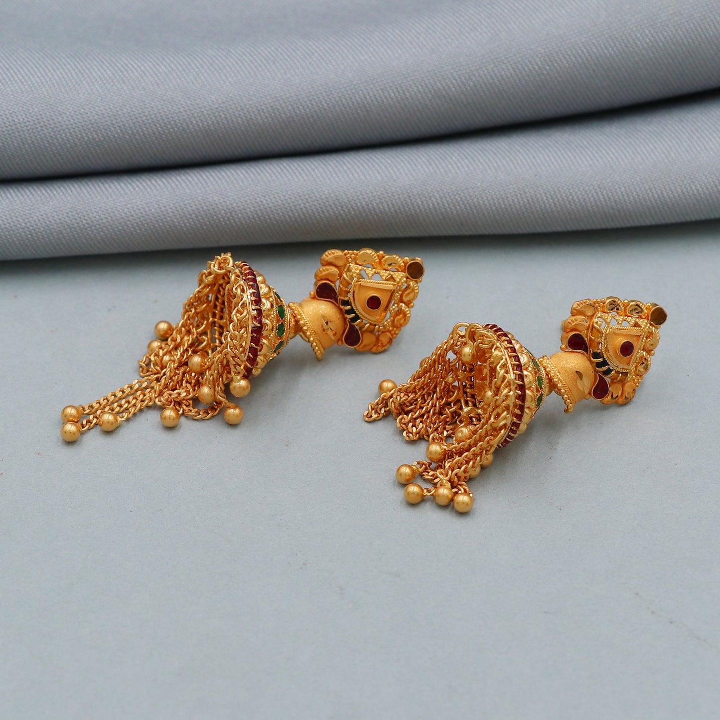 Dangling chains 22k earrings Jhumka Earrings Chandelier Indian Handmade Jewelry for Gift, K4377