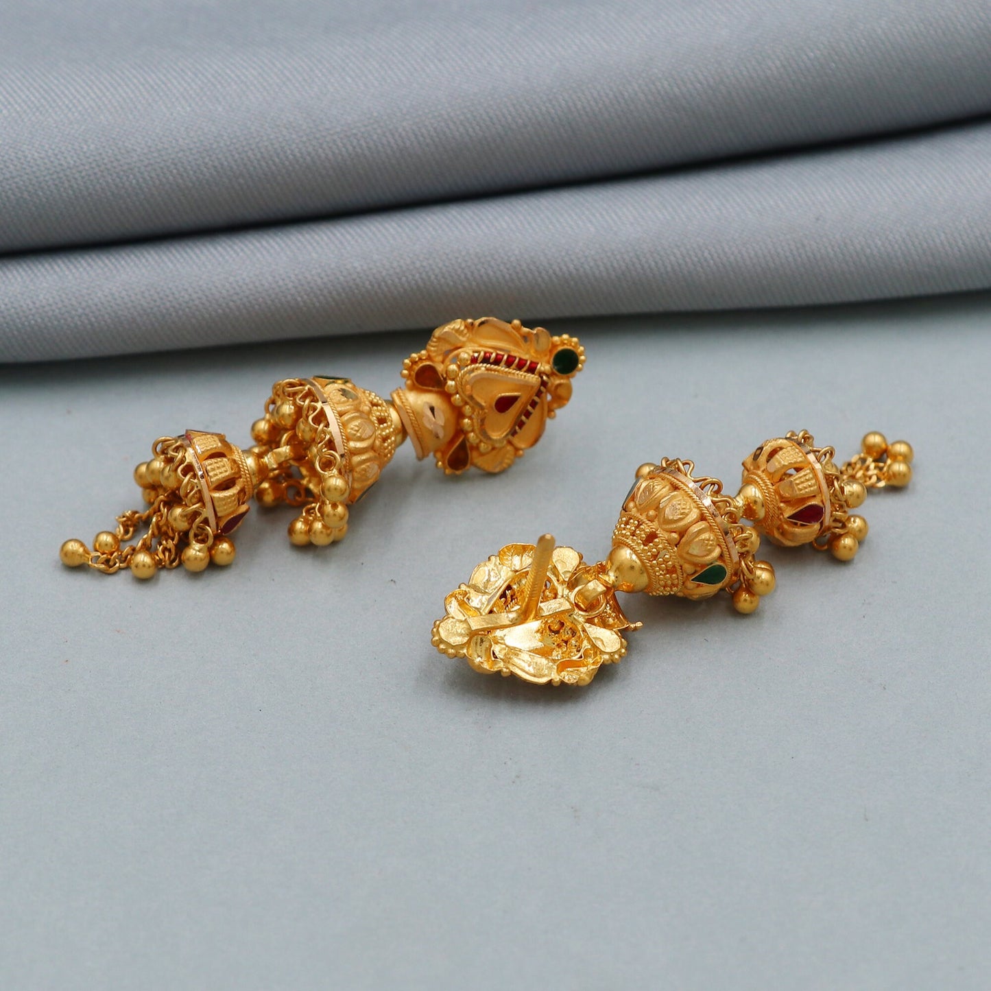 Big Chandelier Gold 22k earrings dangling jewelry from india, K4380