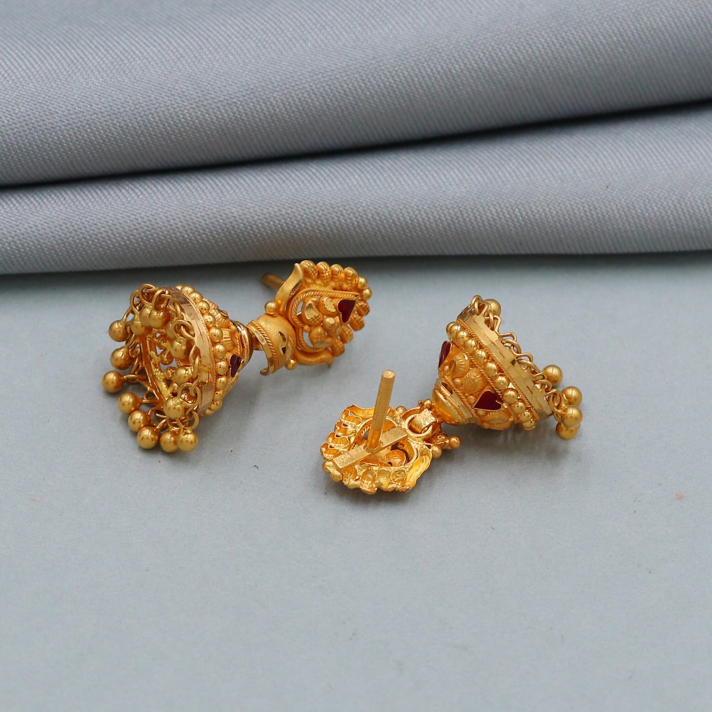 Jhumka 22k Yellow Gold Dangle Earrings Handmade Jewelry for Gift, K4381