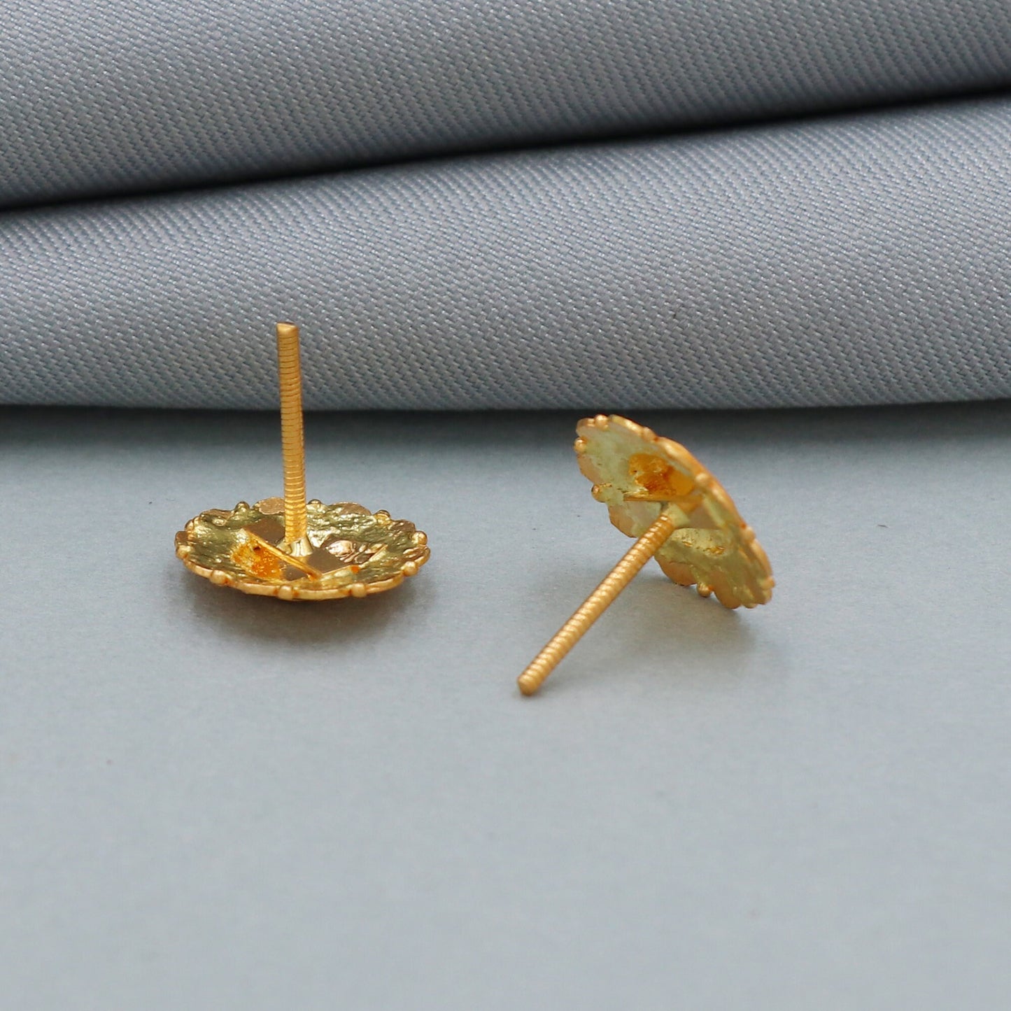 Small Handcrafted pure 22k gold earrings screw post back style indian jewelry for gift