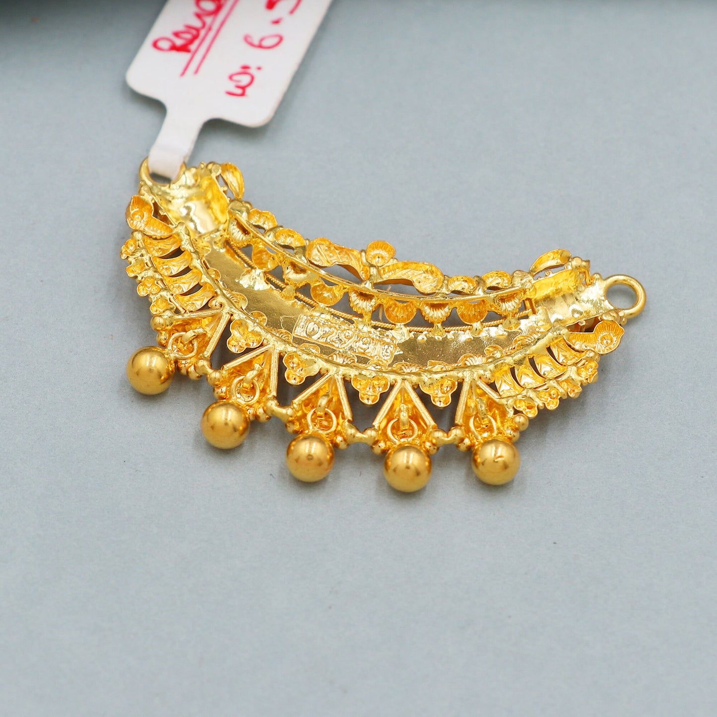22k crescent Style Pendant, Hand Crafted Bali Style Pendant with Small Jhumki and beads, Red Colored K4396