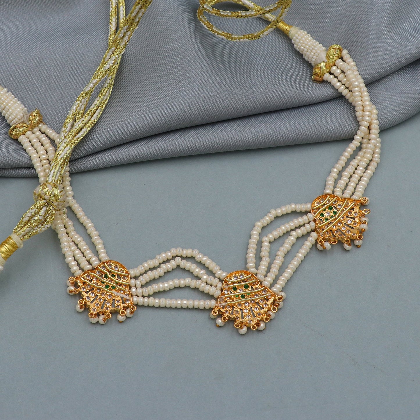 22k yellow gold pearl Gold Chain pearl string with gold pendant Necklace Indian Handmade Jewelry for Gift