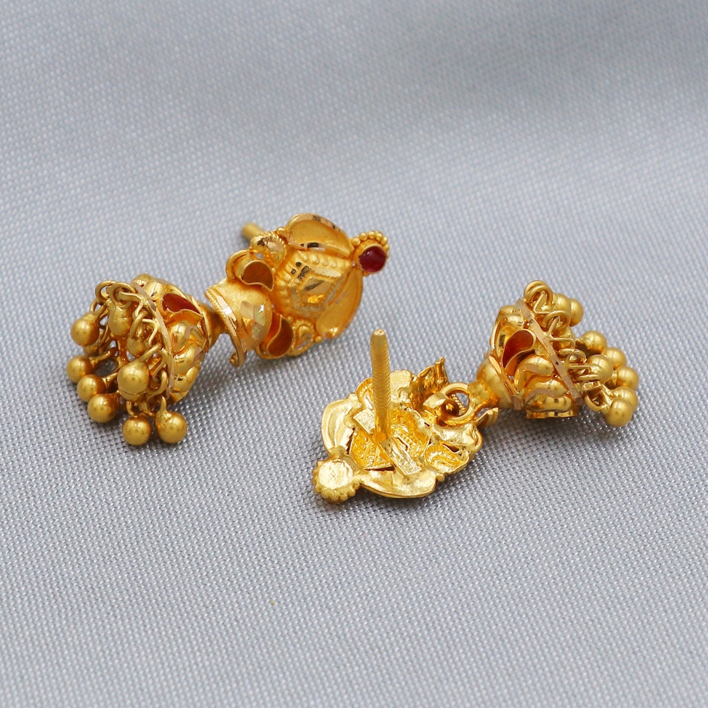 Small 22k Gold Earrings Jhumki Small Beads Indian Jewelry for women