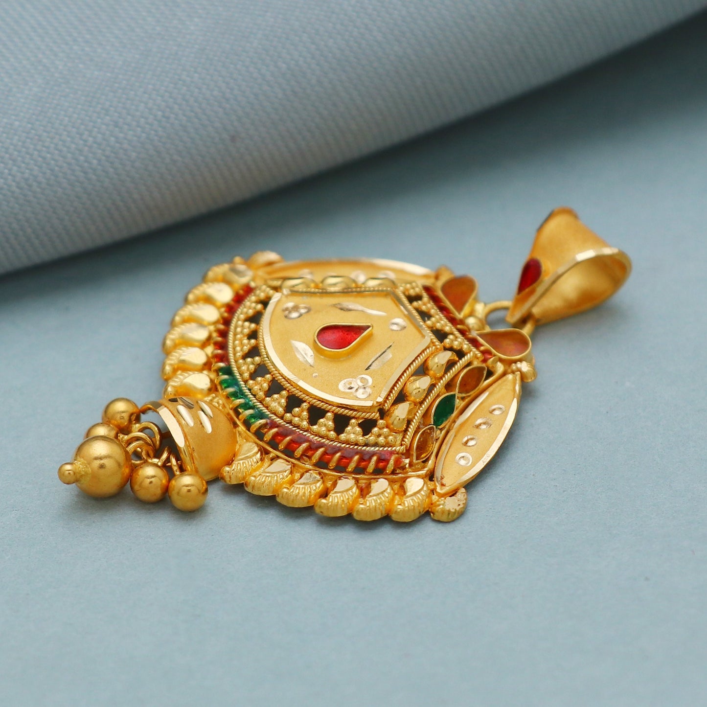 Pure Solid 22k yellow gold pendant with hanging bells, Handcrafted Vintage antique Locket pendant