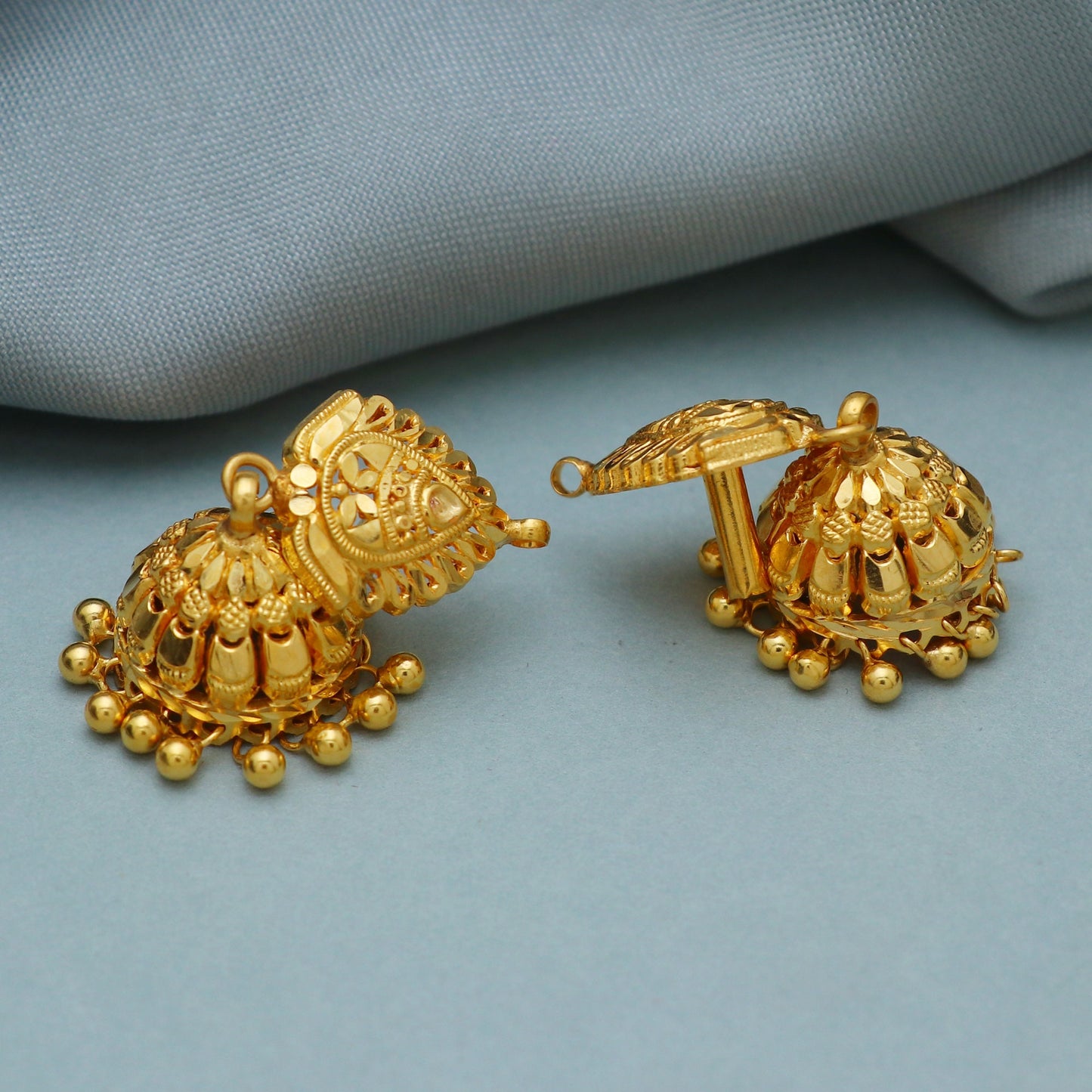 22k Yellow Gold Earrings Jhumka jewelry, handmade Ethnic Pure Traditional design indian style WEDDING Dangle Jhumki Earrings Chandelier