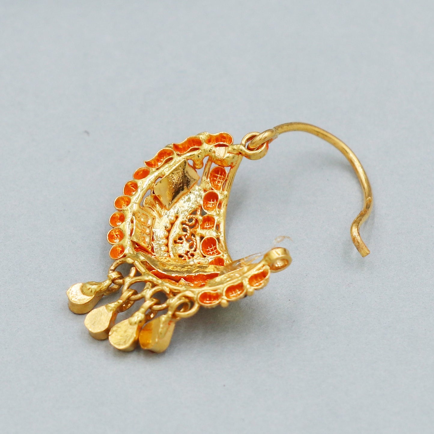 22k Yellow Gold Nath Nose Ring Nose Pin, Bali earrings Indian Handmade Jewelry