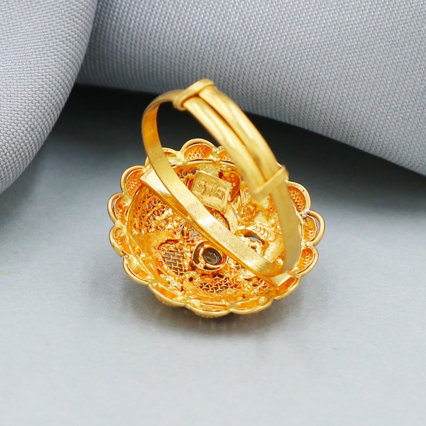 Women 22k gold handcrafted round ring jewelry adjustable size