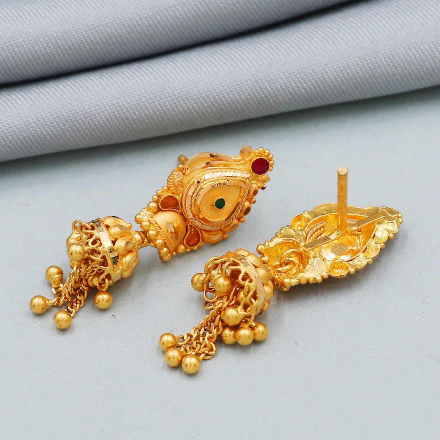 Jhumka 18k 22k Gold Earrings Handmade Jewelry for Gift, K4372
