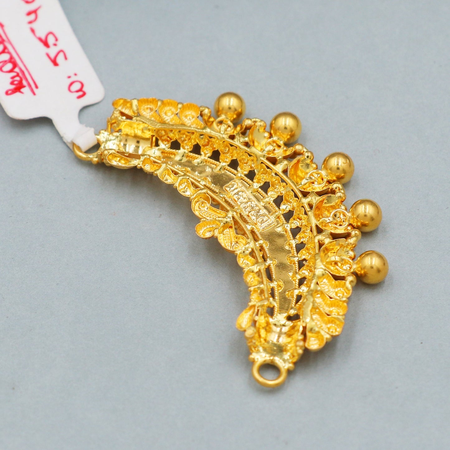 Intricate 22k Gold crescent pendant Indian Handmade Jewelry, K4401