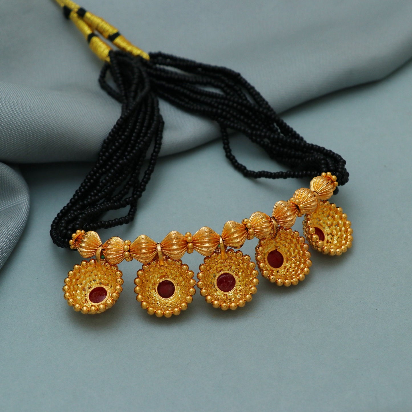Pure Gold 22k Gold Necklace with Real Ruby, gold beads Traditional custom design for wedding party wear