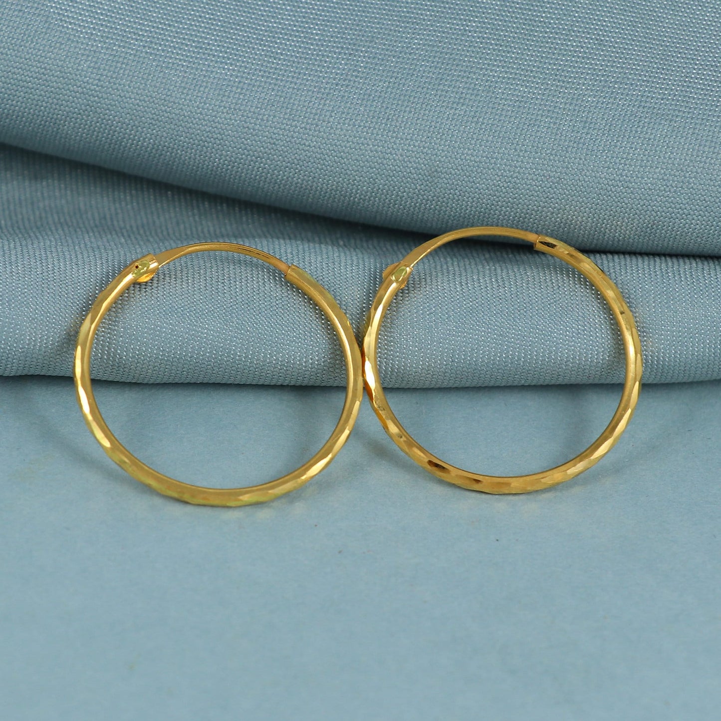 Diamond Cut 22k Yellow Gold Hoop Bali Earrings, Handmade Real gold earrings for women,
