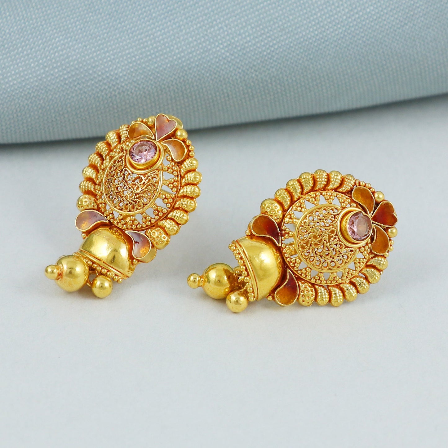 Pure 22k Yellow Gold Dangle Handmade Earrings, K4521