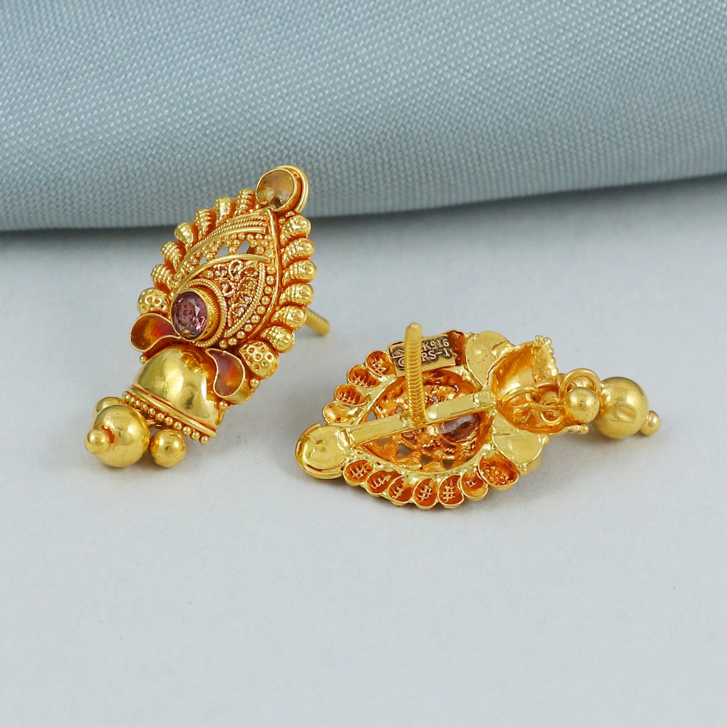 22kt Solid Real 22k Gold Handmade Earrings Jewelry, Women Gold Earrings, K4525
