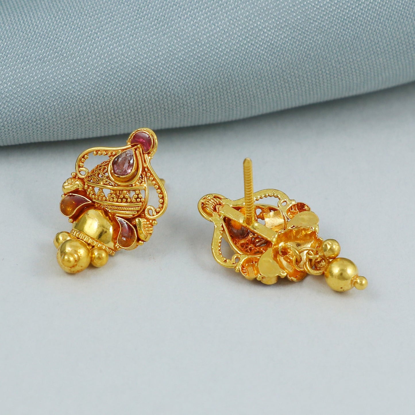 Real 22k Yellow Gold Handmade Earrings Jewelry, K4530