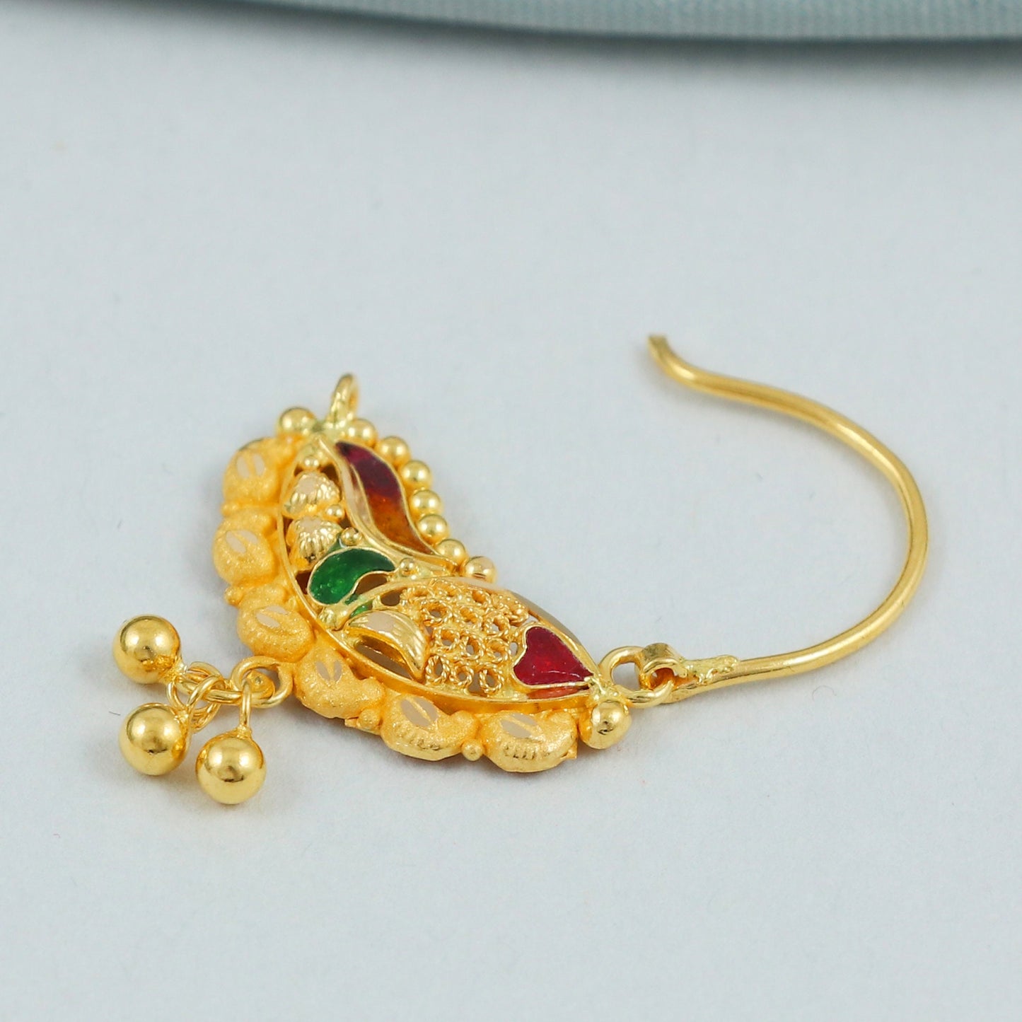 handcrafted 22kt solid gold nose ring nosering indian jewelry traditional indian nath bridal Jewelry, K4582