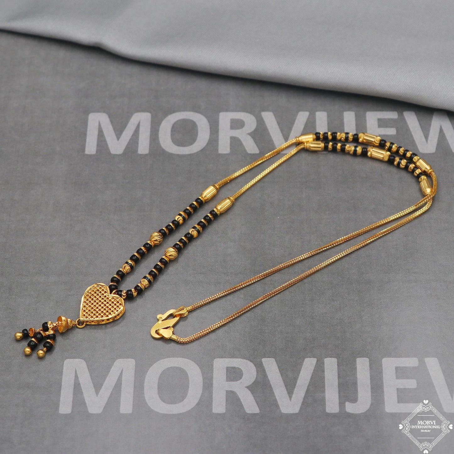 22k gold chain mangalsutra necklace with gold beads and black beads, Indian Wife Jewelry gift, 22k gold necklace, K5006