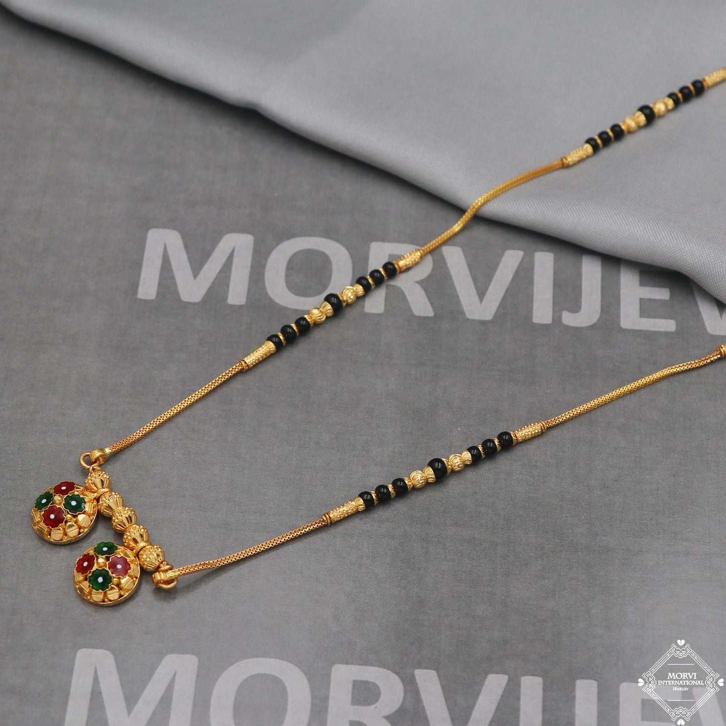 22k gold chain mangalsutra necklace with gold beads and black beads, Indian Wife Jewelry gift, 22k gold necklace, K5007