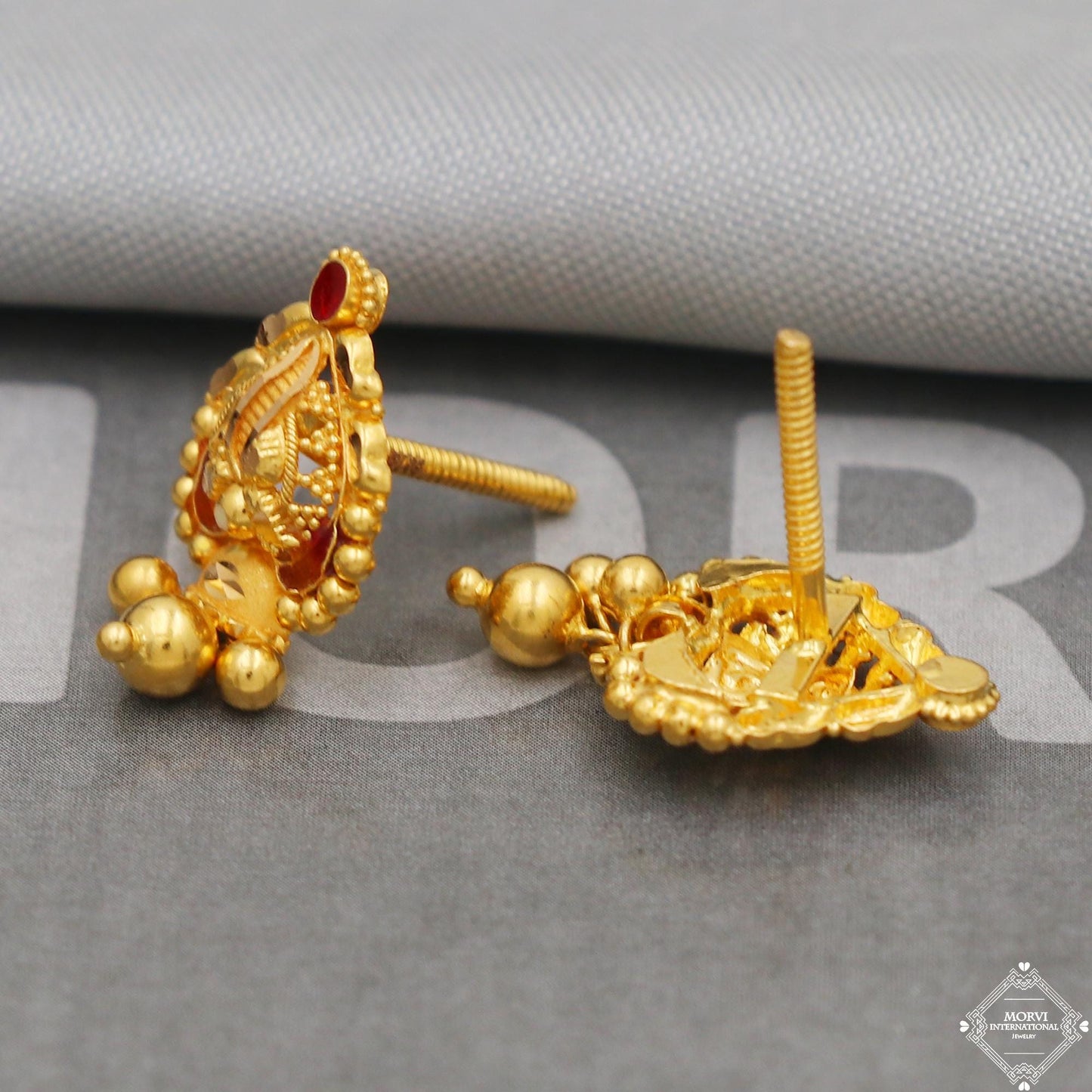 22k Yellow Gold Earrings Unique Handmade Indian 22kt Gold Bell Earrings Jewelry for Gift, K5123