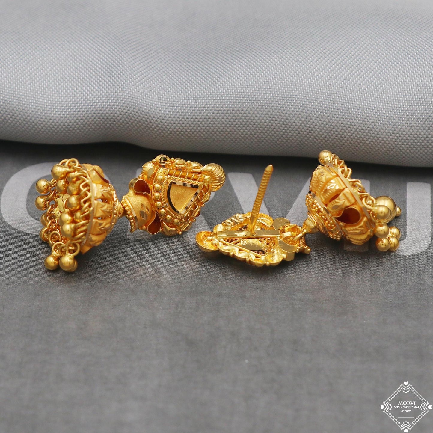 Handcrafted Solid Pure 22k Gold Earrings Jhumka jewelry, Women Gold Earrings K5239