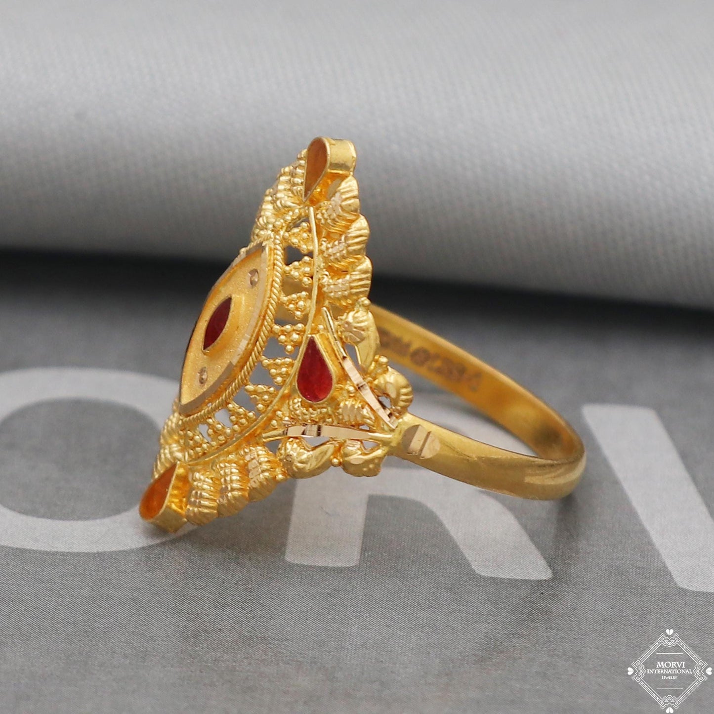 22k yellow gold ring, women handmade ring jewelry, Meenakari Gold Ring, Enamel Gold Ring