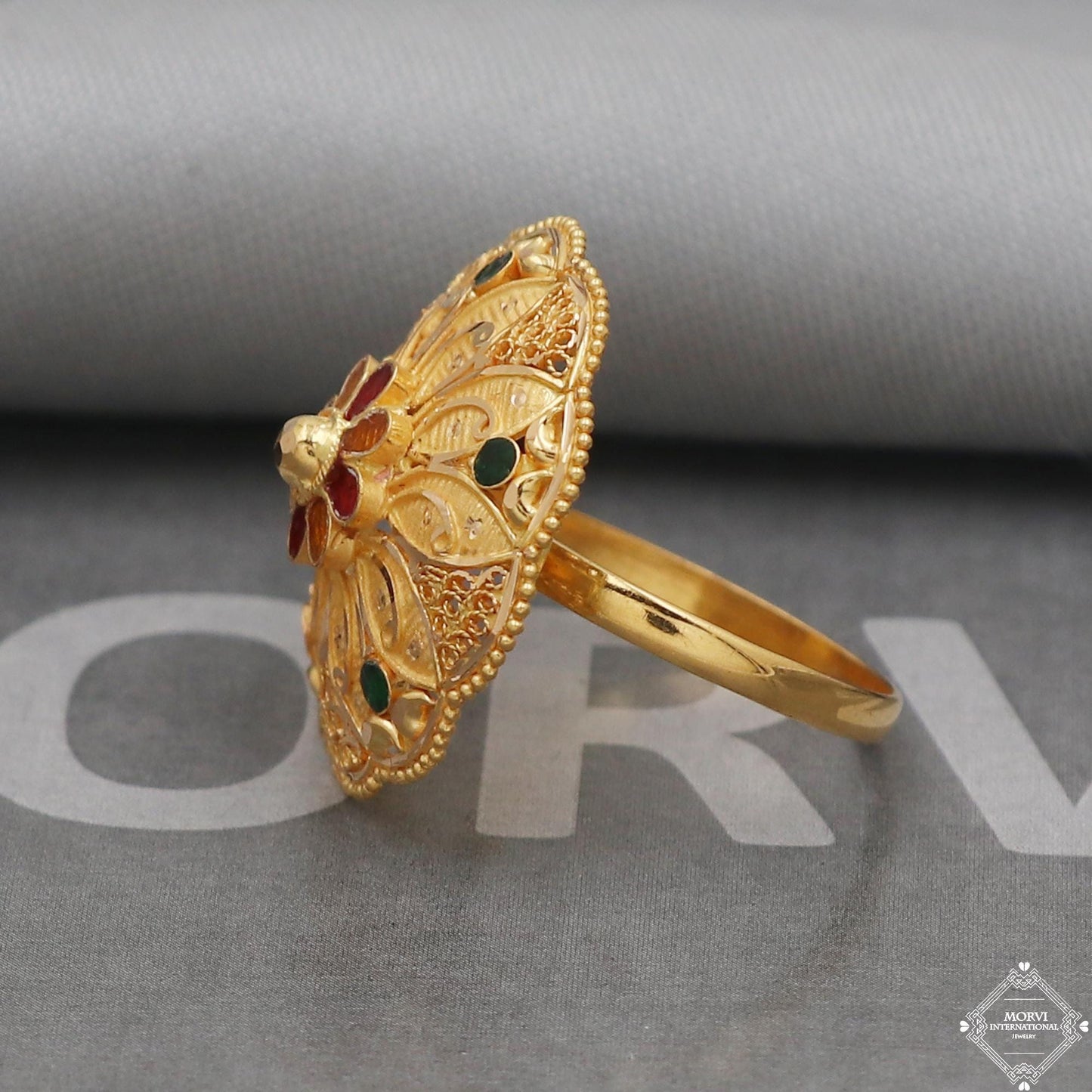 22k Yellow Gold Ring Round Jewelry, Handmade Indian Vintage and antique design, Pure Gold Ring, All Size, K5018