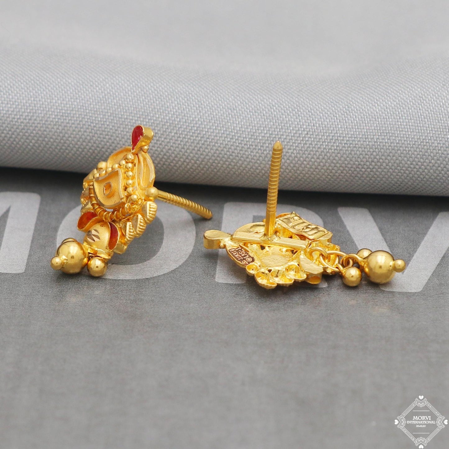 solid 22k gold dangle earrings real gold solid 22kt earrings, women gold earrings, K5206