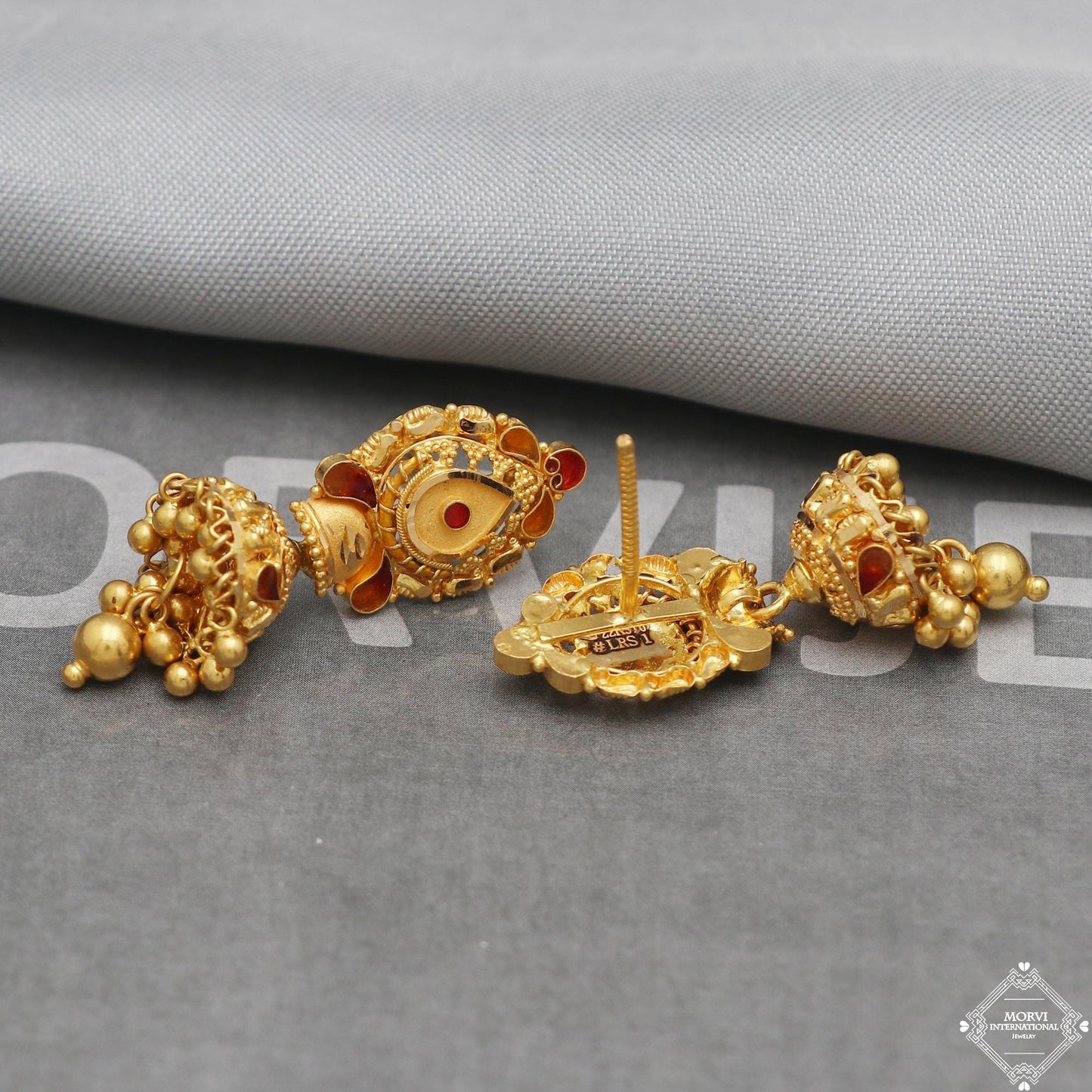 22k Yellow Gold Earrings Jhumki jewelry , handmade vintage Pure Traditional wedding indian style Dangle Jhumki Earrings Chandelier, K5264