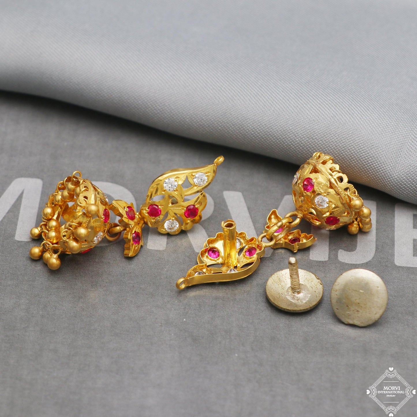 22k 18k Gold Earrings Jhumka jewelry, handmade vintage Pure Traditional wedding indian style WEDDING Dangle Jhumki Earrings , K5291